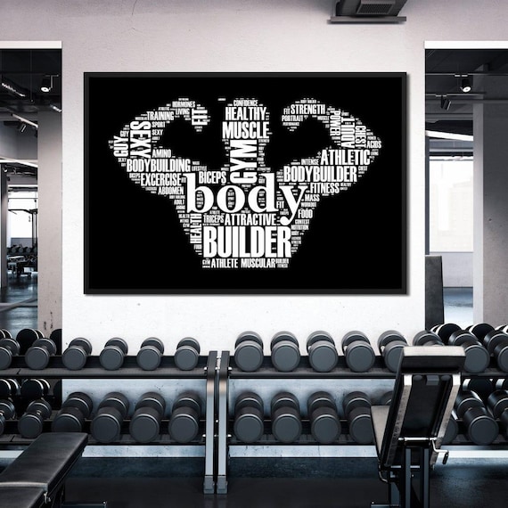 Bodybuilder Muscle Arm Word Cloud Gym Motivation Black White Fitness Wall Poster