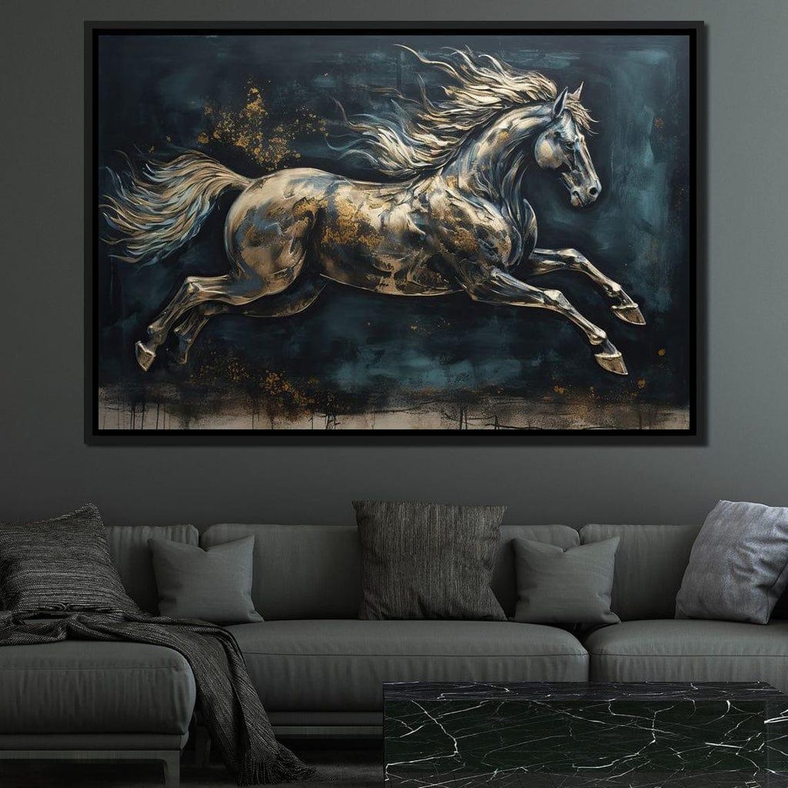 Galloping Horse Turquoise Gold Metallic Elegant Equestrian Art Poster - Image 3