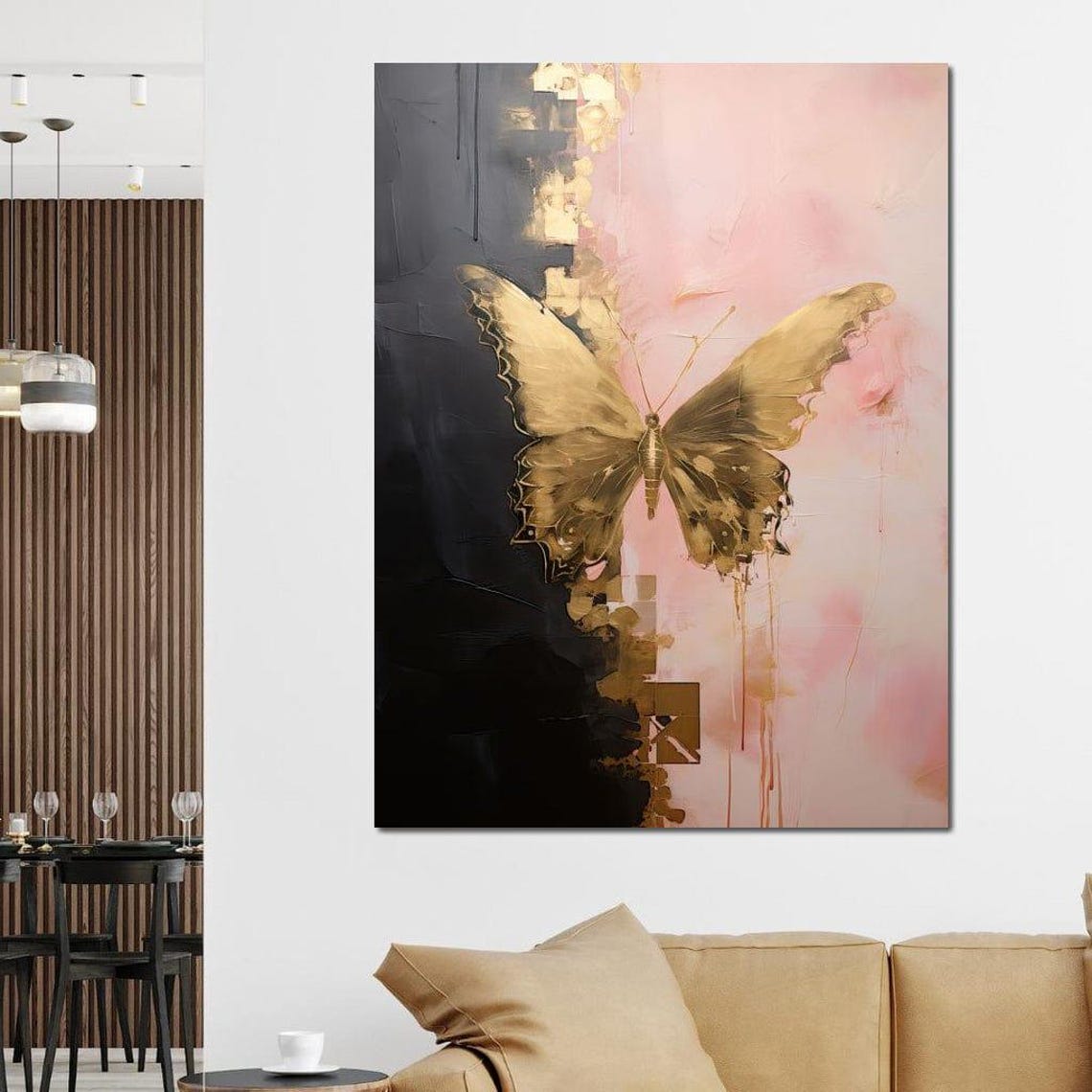 Gilded Flutter In Twilight Butterfly Art Modern Wall Art Elegant Home Decor Colorful Artwork Nature Inspired Decor By Nichecanvas - Image 3