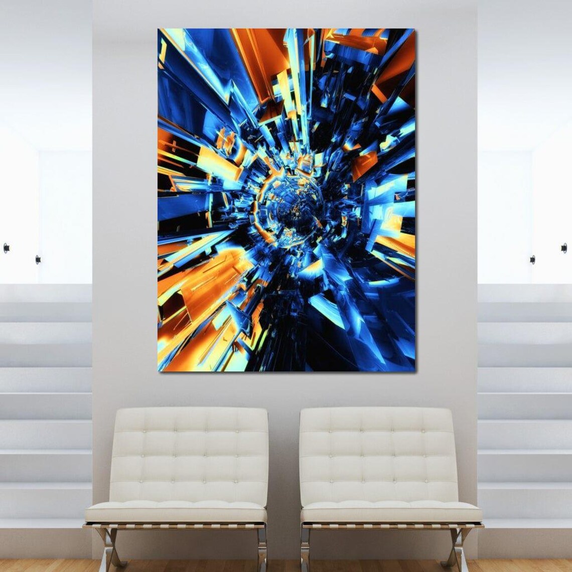 Illustrious Future Abstract Art Blue Orange Yellow Futuristic Sci Fi Wall Decor Modern Geometric Design By Nichecanvas - Image 3