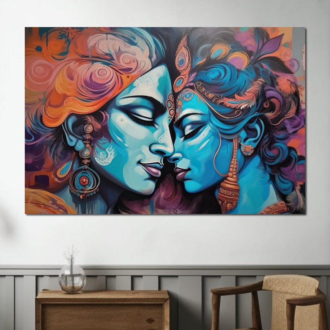 Radha Krishna Divine Lovers Blue Hindu Spiritual Art Couple Poster - Image 3