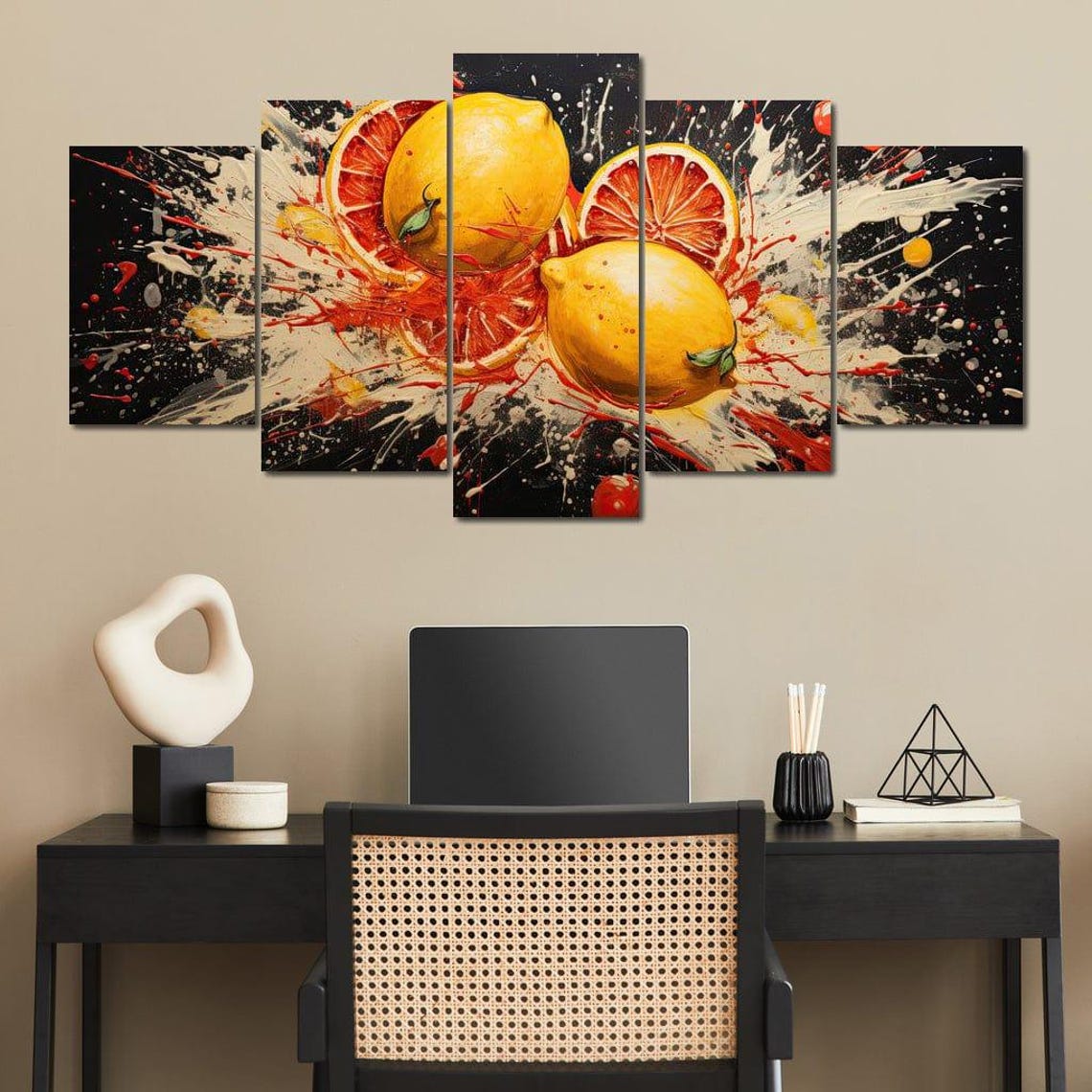 Lemon Citrus Splash Colorful Fruit Kitchen Art Black Background Print - Image 3