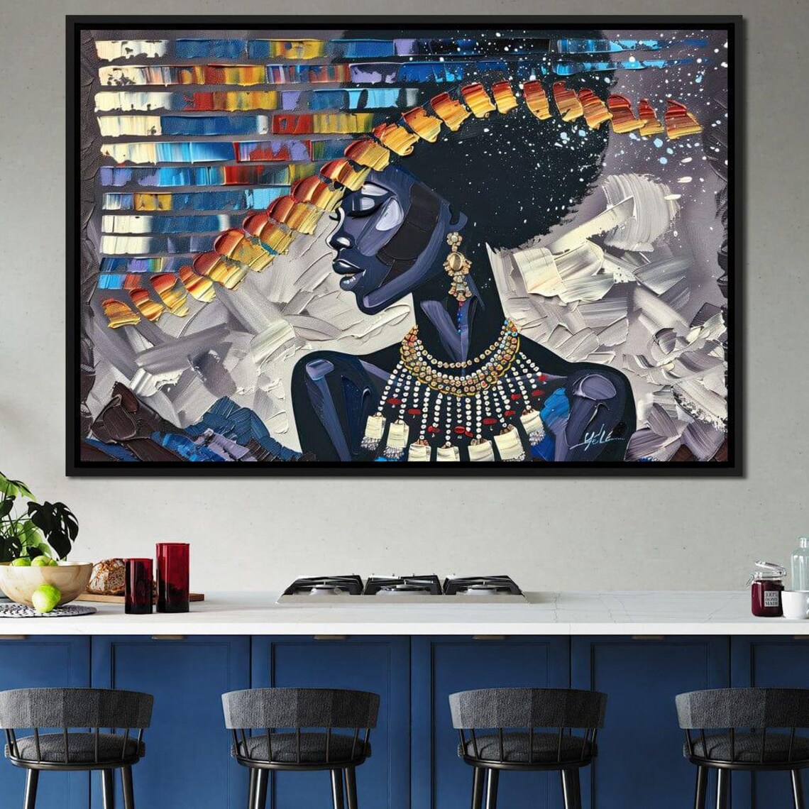 Starry Night Afro Woman Blue Palette Knife Portrait Wall Art - Image 4