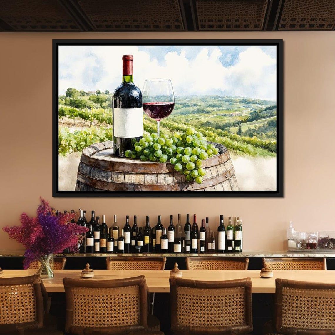 Rustic Vineyard Wine Bottle Glass Grapes Watercolor Art Poster - Image 2