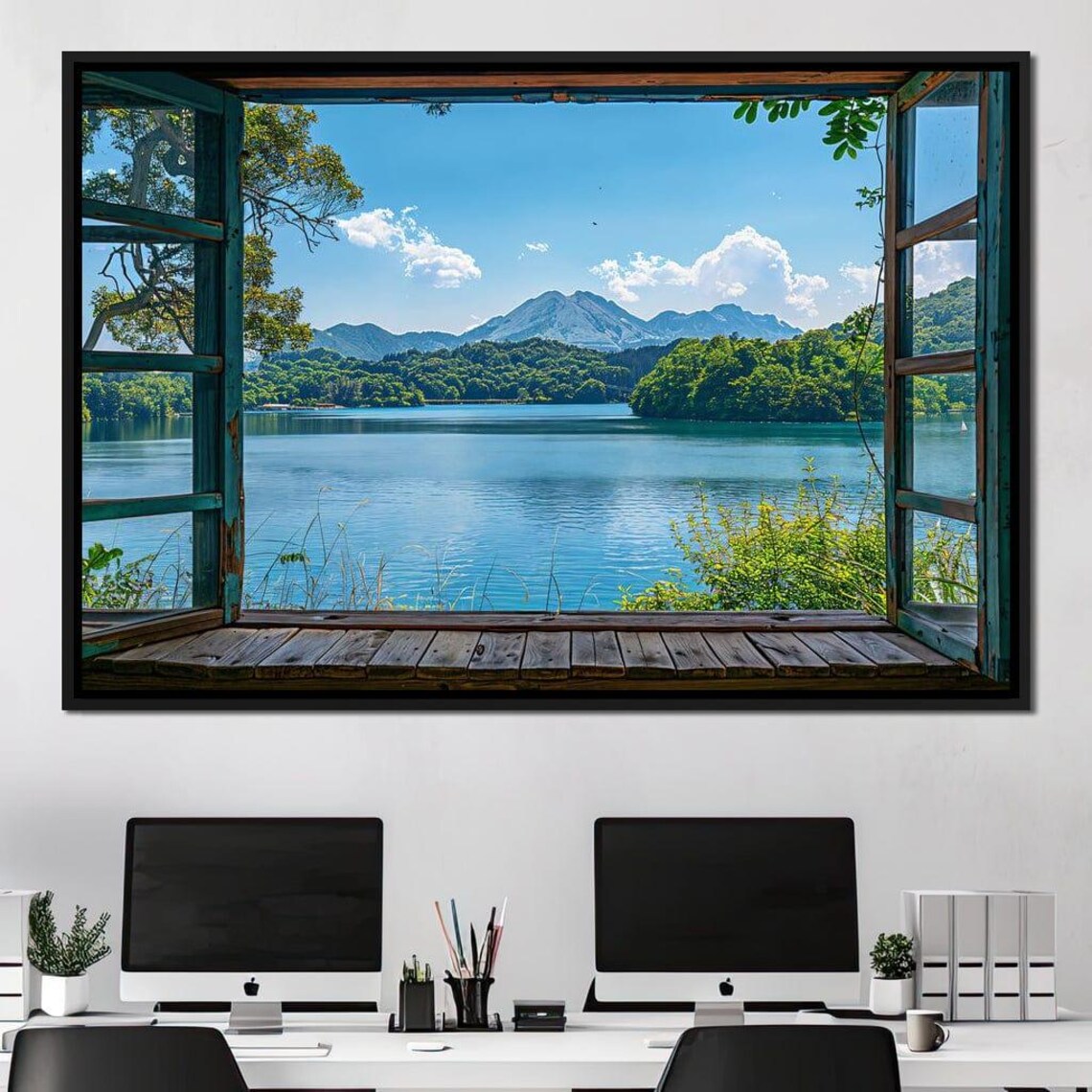 Open Window Mountain Lake View Serene Nature Photography Travel Poster
