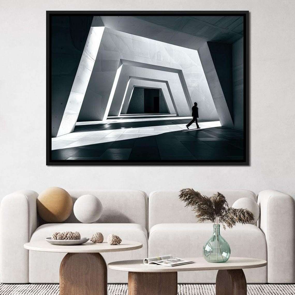 Geometric Passage Of Solitude Modern Geometric Art Minimalist Black White Home Decor Architectural By Nichecanvas - Image 2