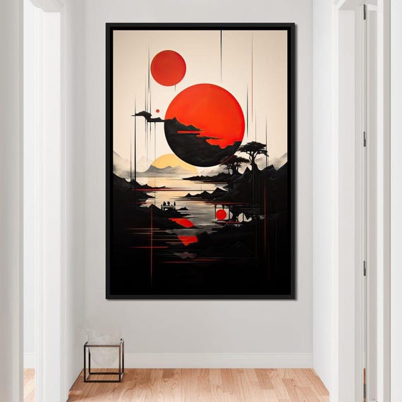 Orange Afterglow Symphony Abstract Landscape Sunset Decor Nature Art Bold Minimalist Design Modern Wall Art By Nichecanvas