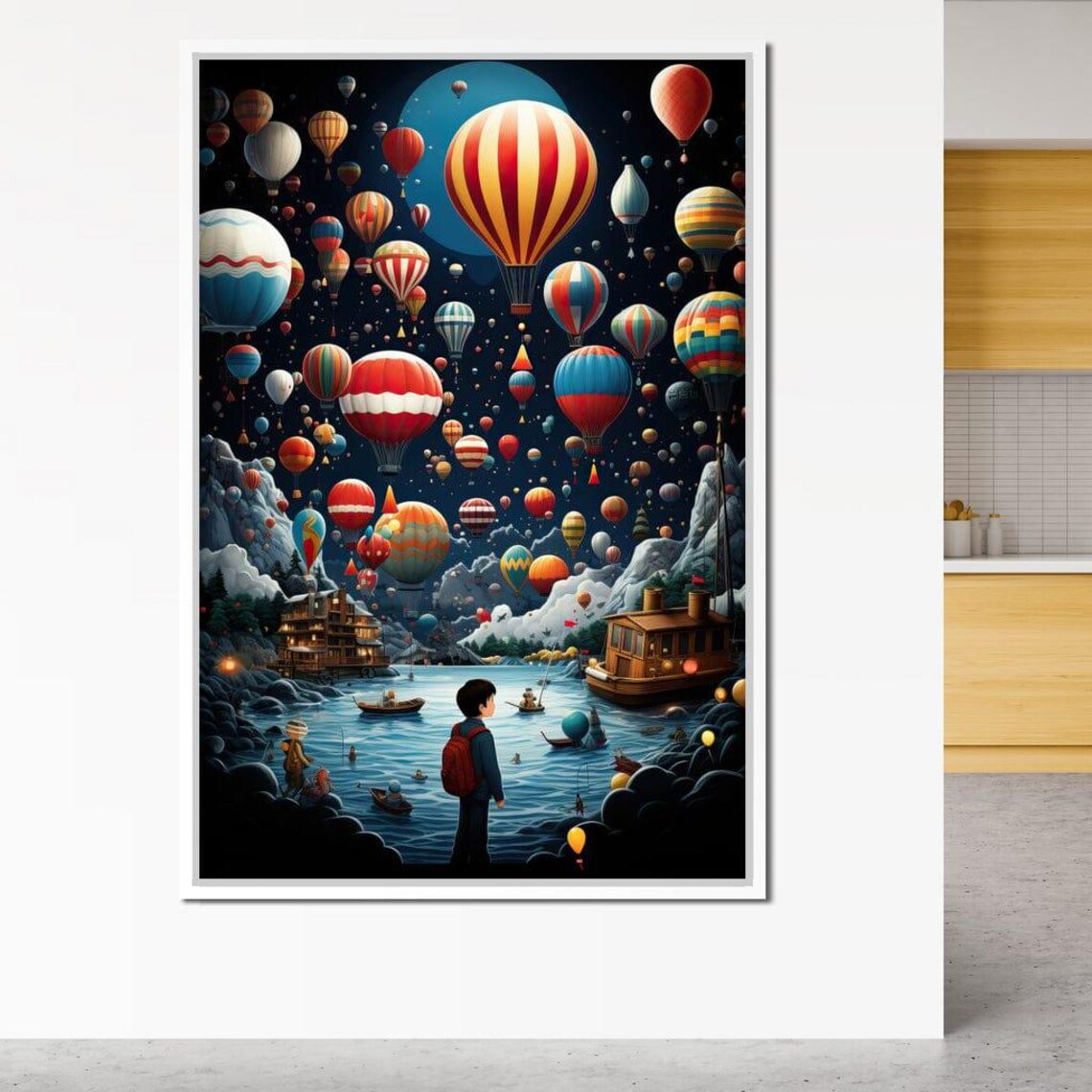 Hot Air Balloons Night Sky Boy Adventure Dreamy Landscape Art Print - Image 3