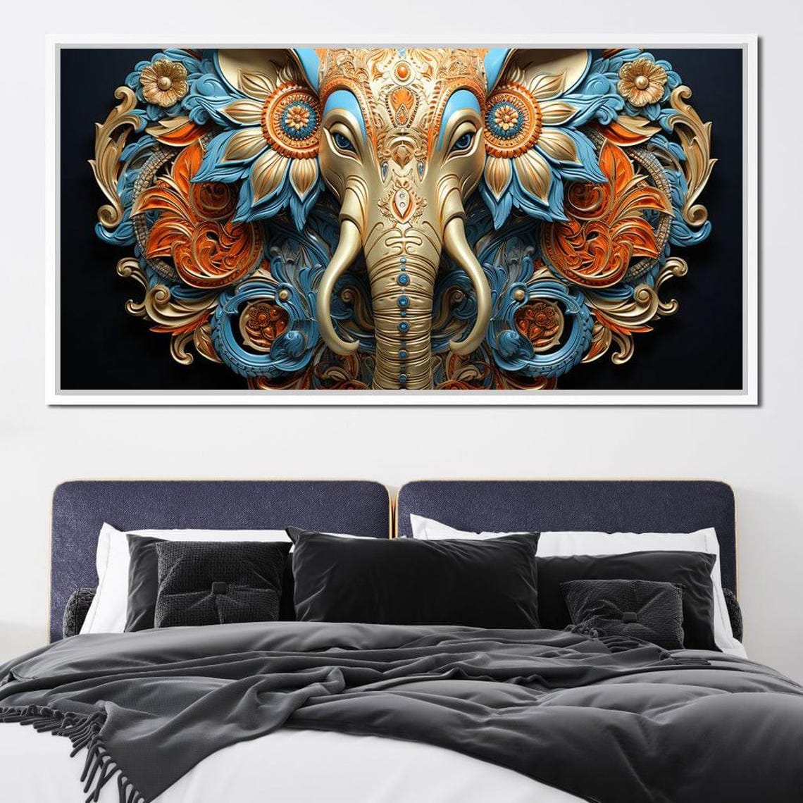 Mandala Elephant Head Blue Orange Gold Ornate Indian Boho Art Print - Image 2
