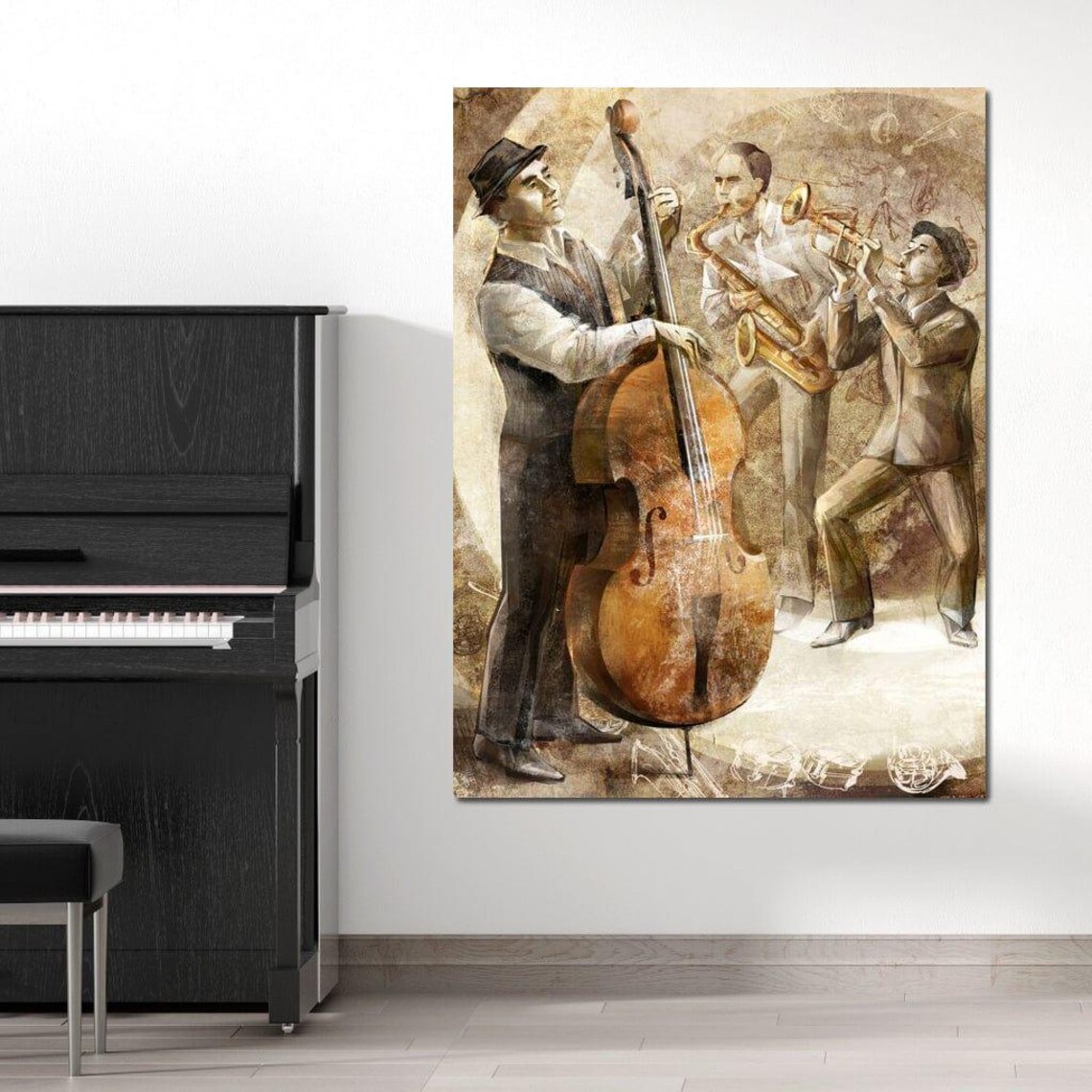 Vintage Jazz Band Musicians Brass Instruments Warm Brown Tones Art Poster - Image 4