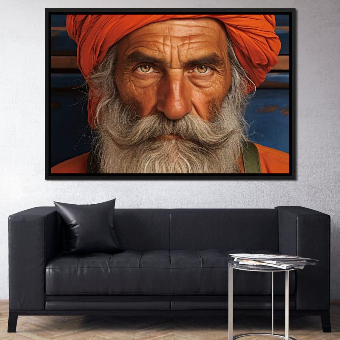 Elder Sikh Man Orange Turban Cultural Portrait Wall Art Print - Image 3