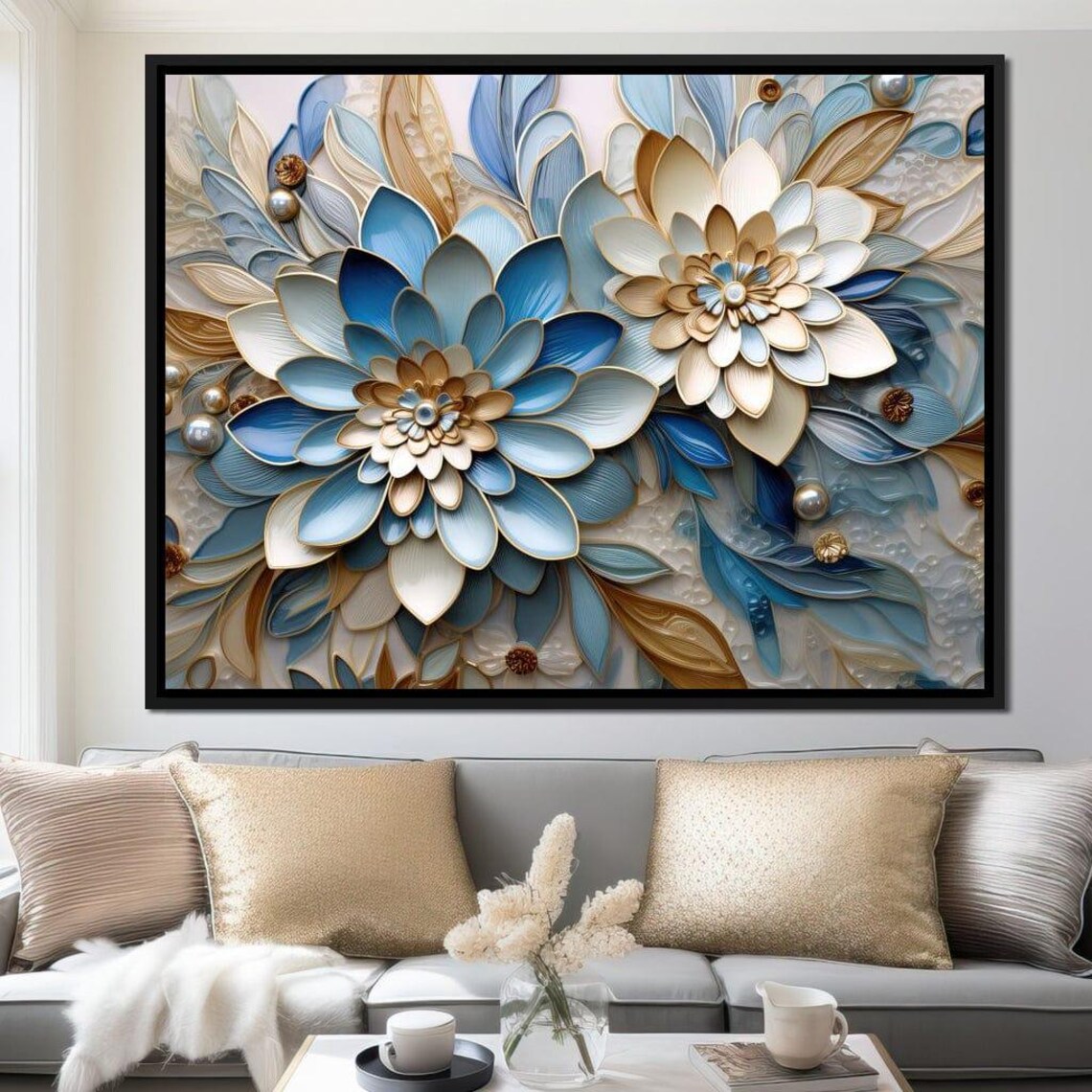 Blue Floral Symphony, Modern Botanical Wall Art Print - Image 4