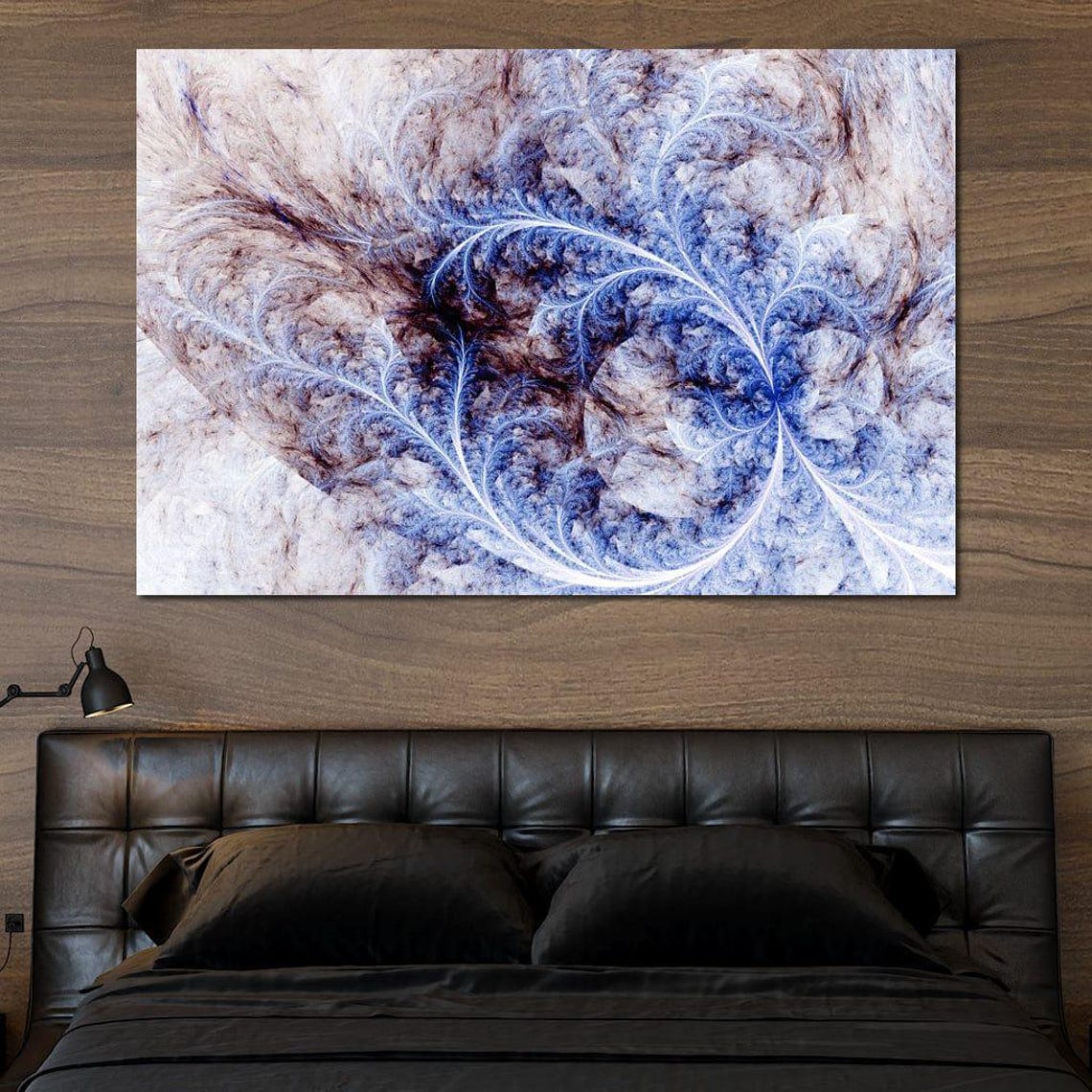 Blue White Icy Fractal Swirl Abstract Modern Wall Art Print Decor - Image 4