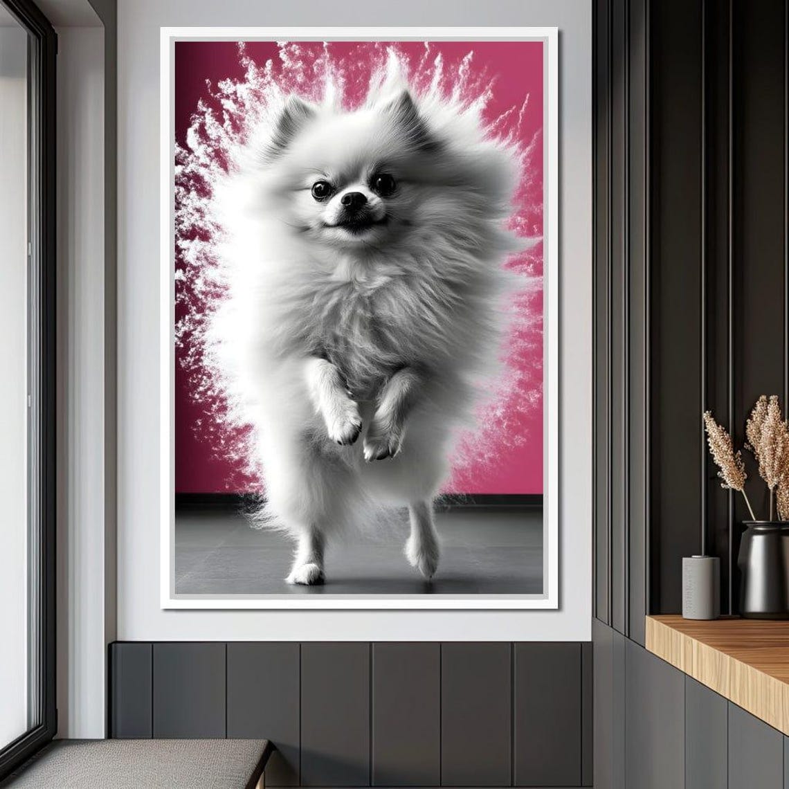 Fluffy White Puppy Shaking Off Sparkling Water Drops Splash Poster - Image 3