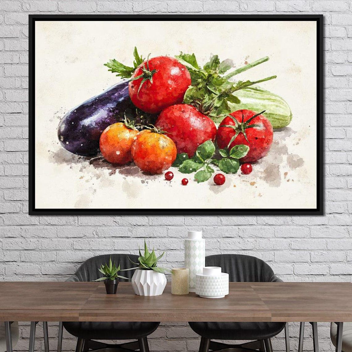 Watercolor Garden Vegetables Eggplant Tomato Zucchini Kitchen Poster - Image 2