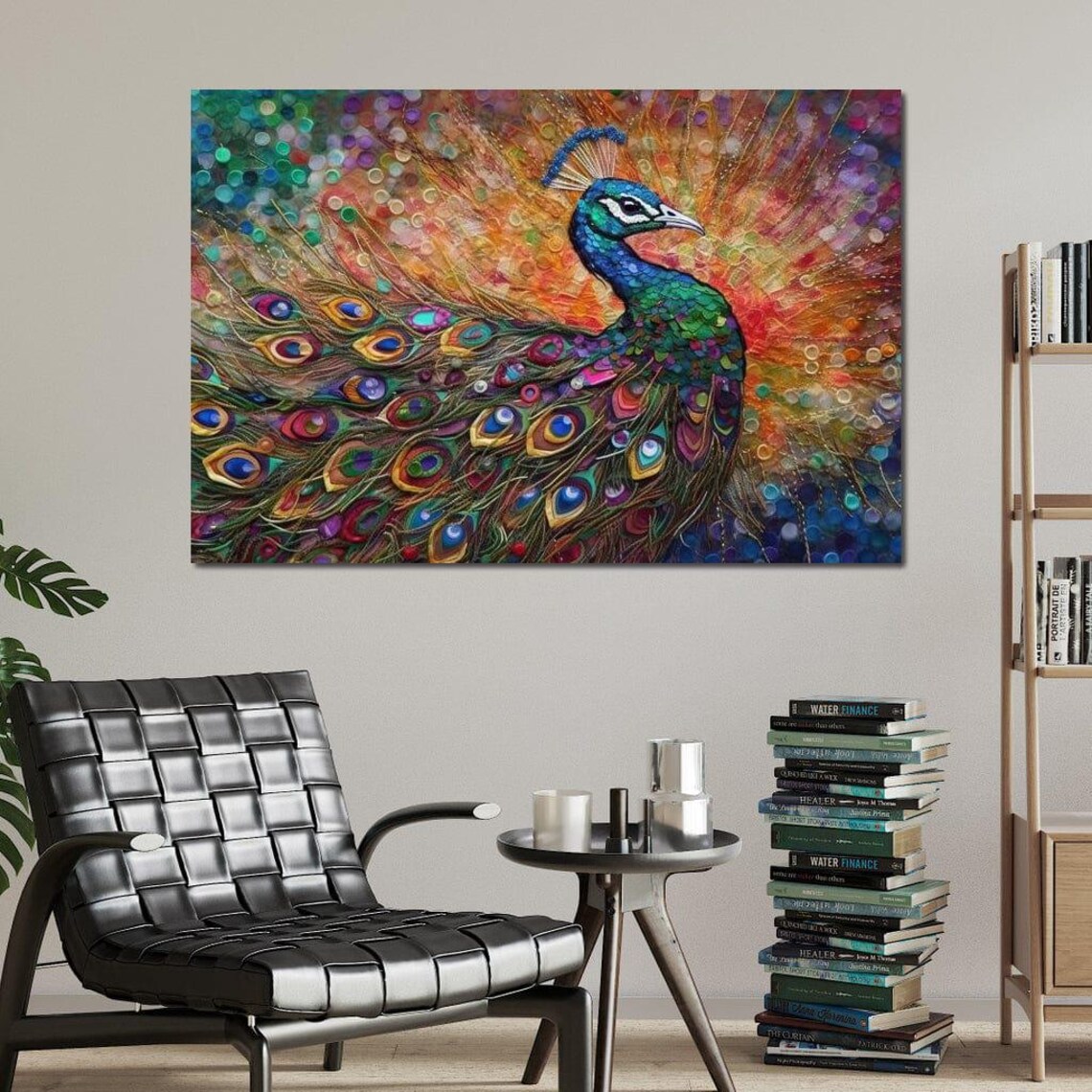 Peacock Jewel Tone Mosaic Tail Golden Sunburst Colorful Art Print - Image 3