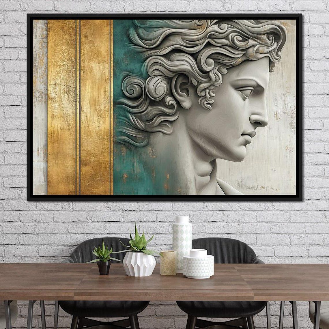 Classical Marble Statue Profile Gold Teal Elegant Greek Wall Art Print - Image 4