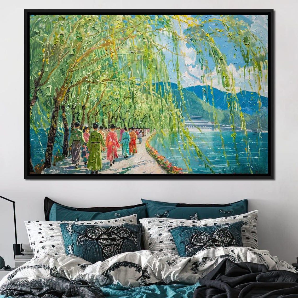 Willow Trees Lakeside Promenade Asian Impressionist Travel Poster - Image 4
