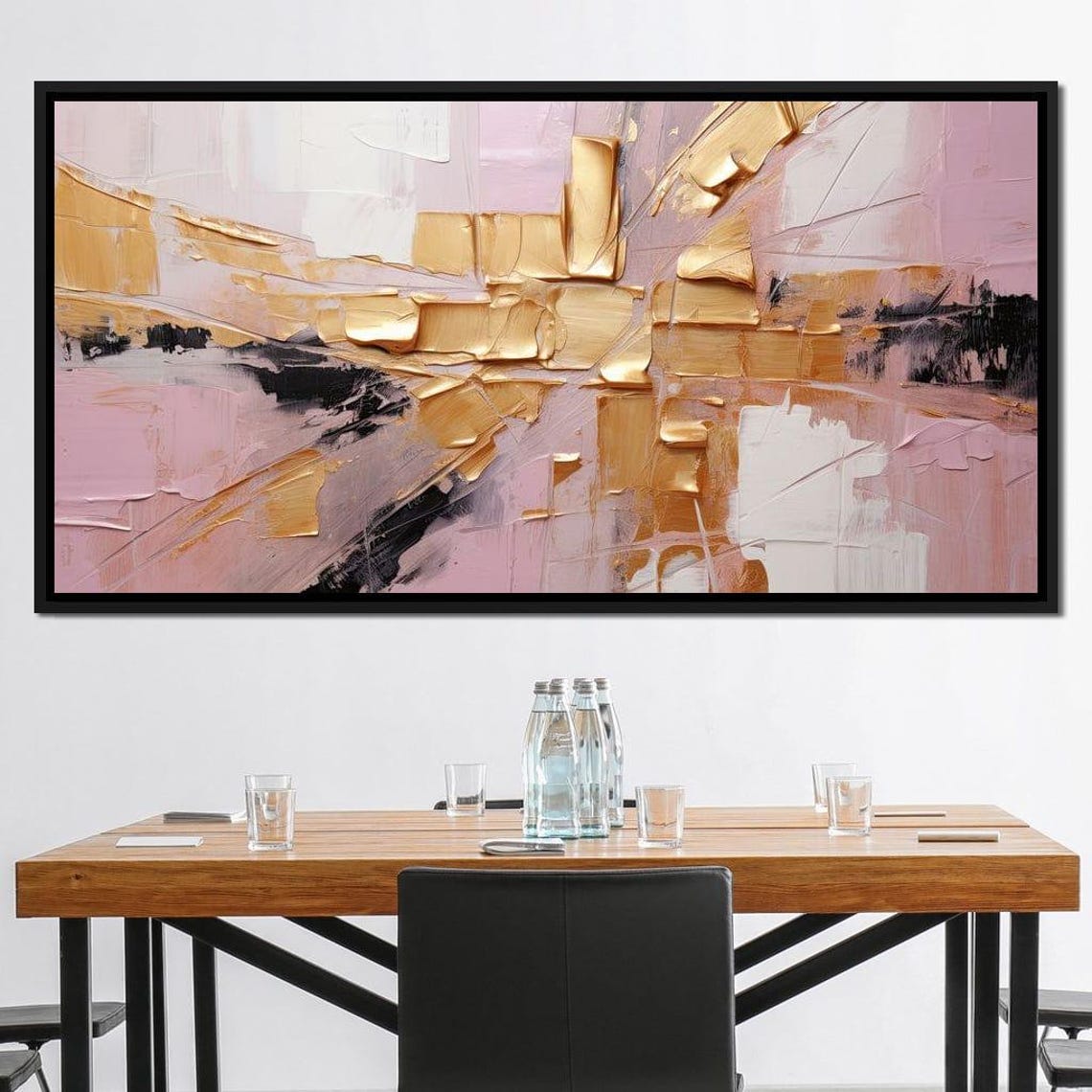 Blush Pink Gold Abstract 5 Panel Canvas Textured Brushstroke Wall Art - Image 2
