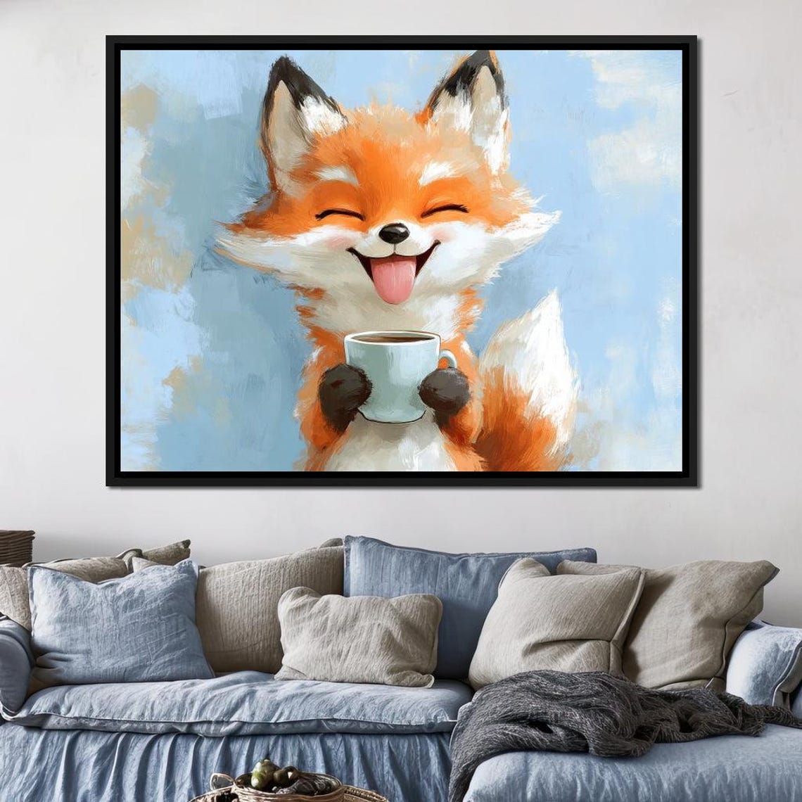 Smiling Red Fox Holding Coffee Cup Cute Whimsical Nursery Art Print - Image 4