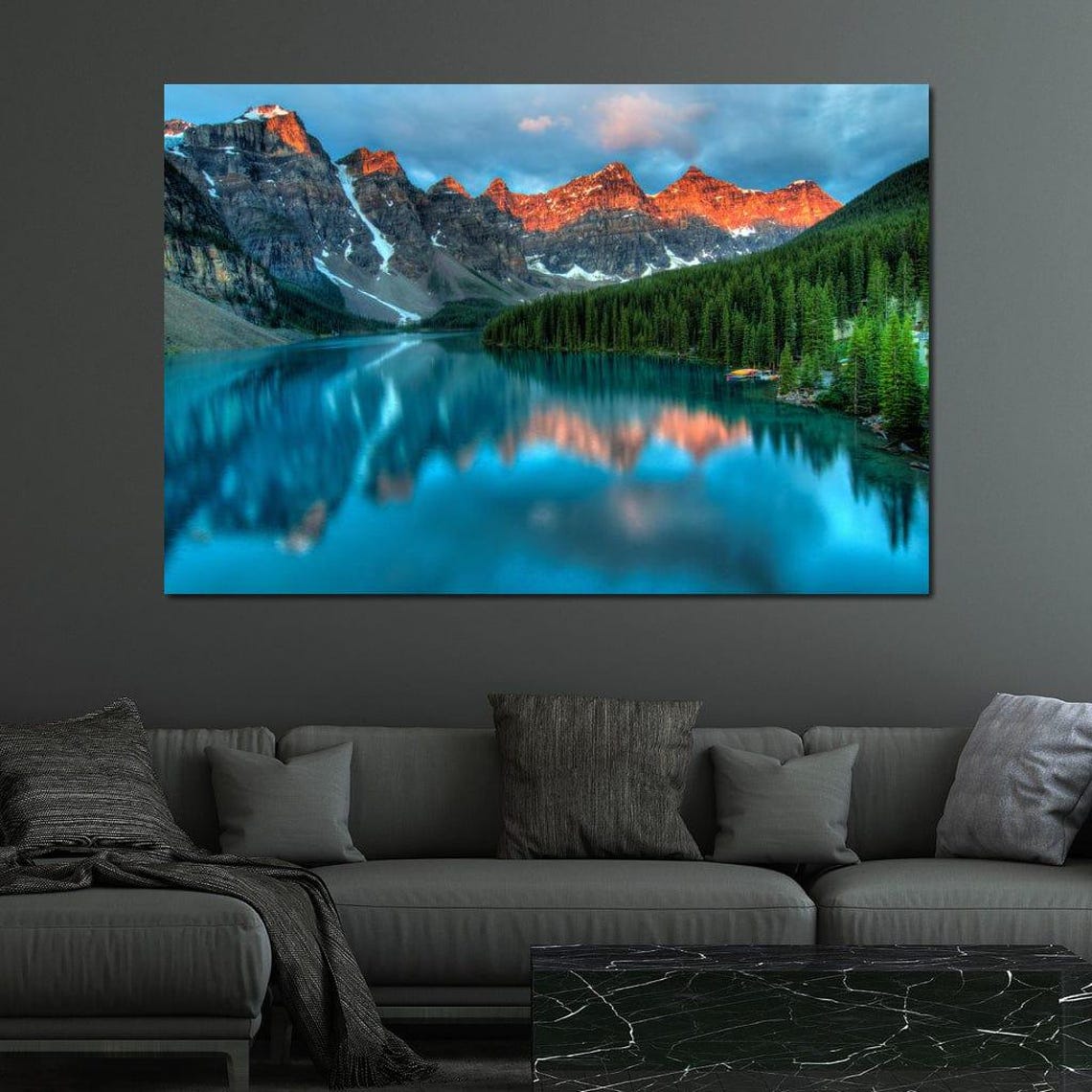 Moraine Lake Canada Rocky Mountain Sunset Reflection Travel Poster - Image 3