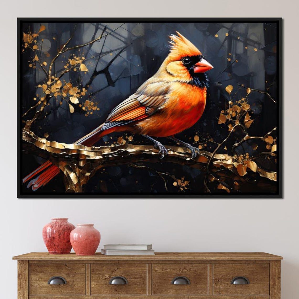 Gold Black Cardinal Perched Golden Branch Elegant Bird Poster - Image 4
