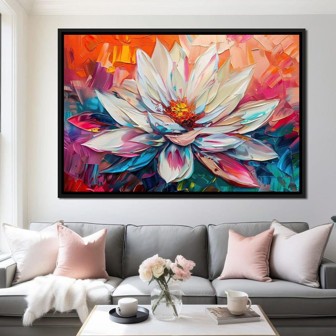 White Bloom Rainbow Impasto Macro Flower Painting Art Poster - Image 4