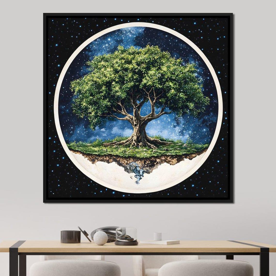 Tree of Life on a Floating Island in a Starry Cosmos Circle Poster - Image 2