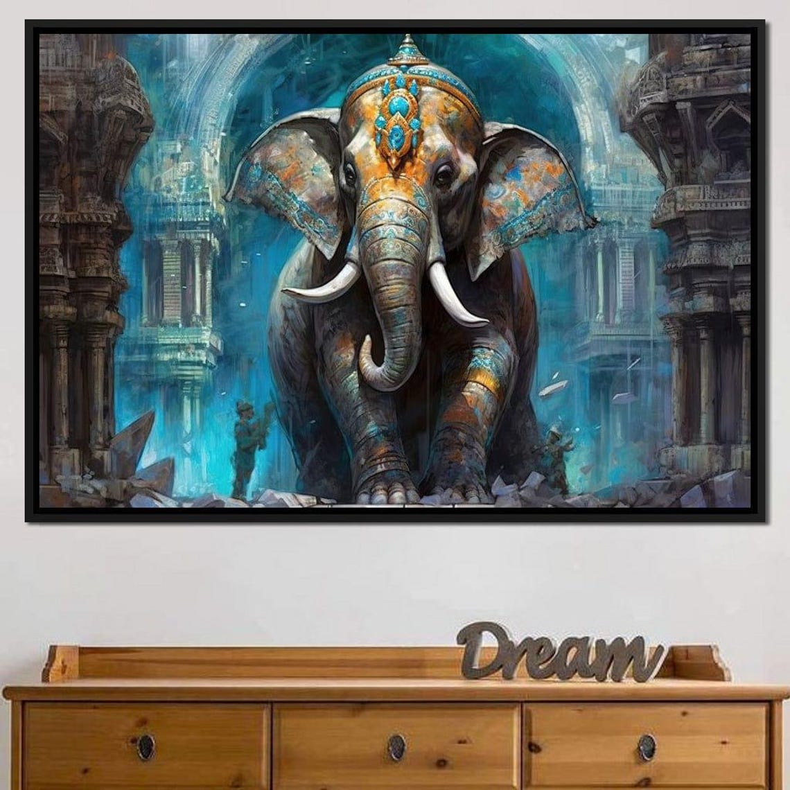 Temple Guardian Elephant Mystical Blue Indian Ruins Spiritual Poster - Image 2