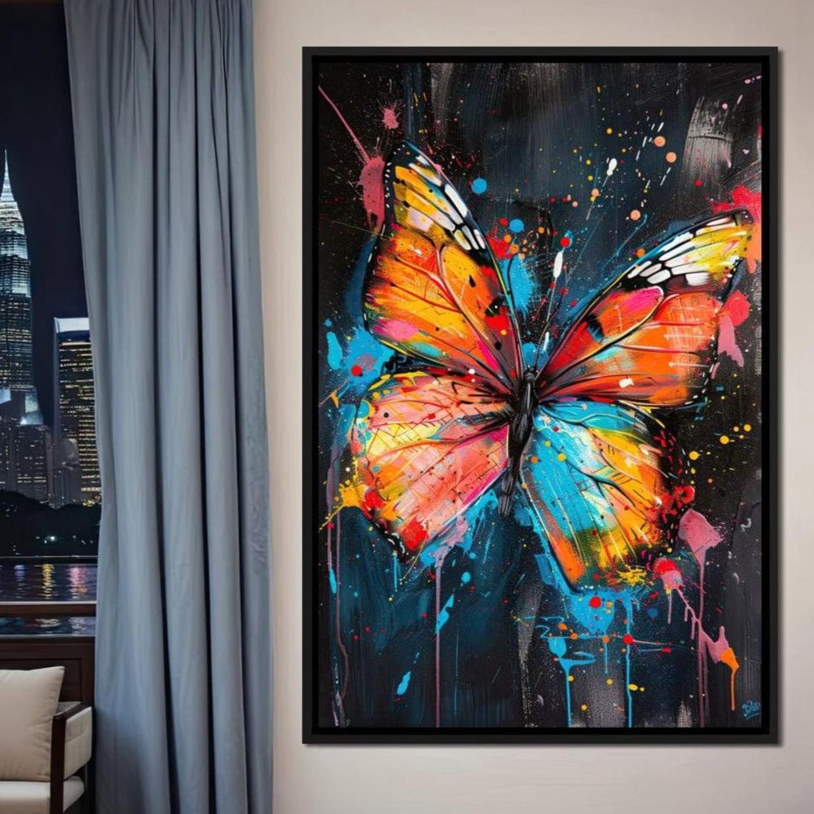 Colorful Butterfly Graffiti Art Rainbow Wings Splash Paint Wall Print