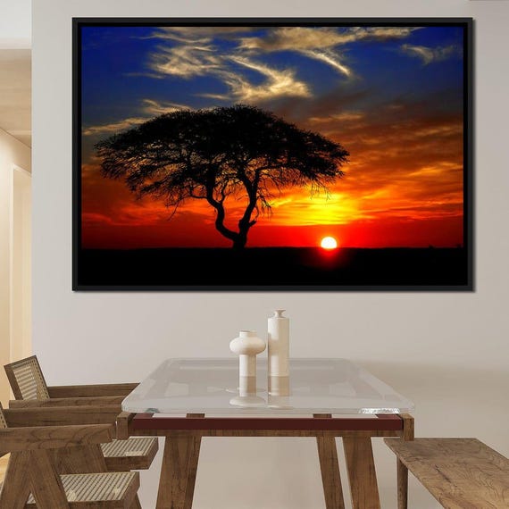 African Landscape Sunset Serene Sunset Wall Art Nature Painting Golden Hour African Art Print Modern Home Decor By Nichecanvas