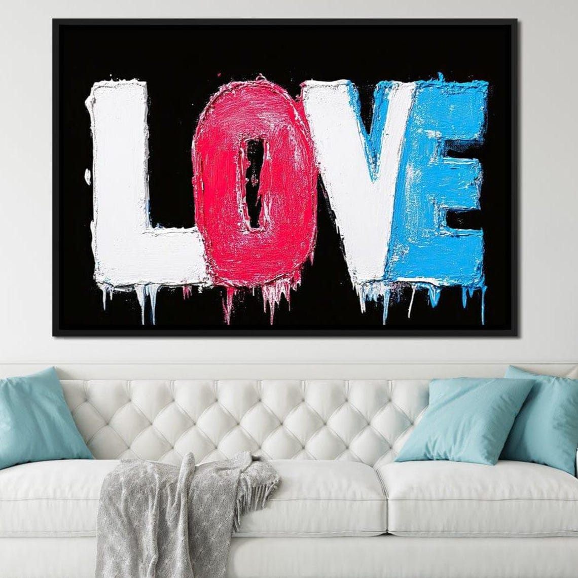 LOVE Graffiti Letters Dripping Paint Red White Blue Typography Poster - Image 3