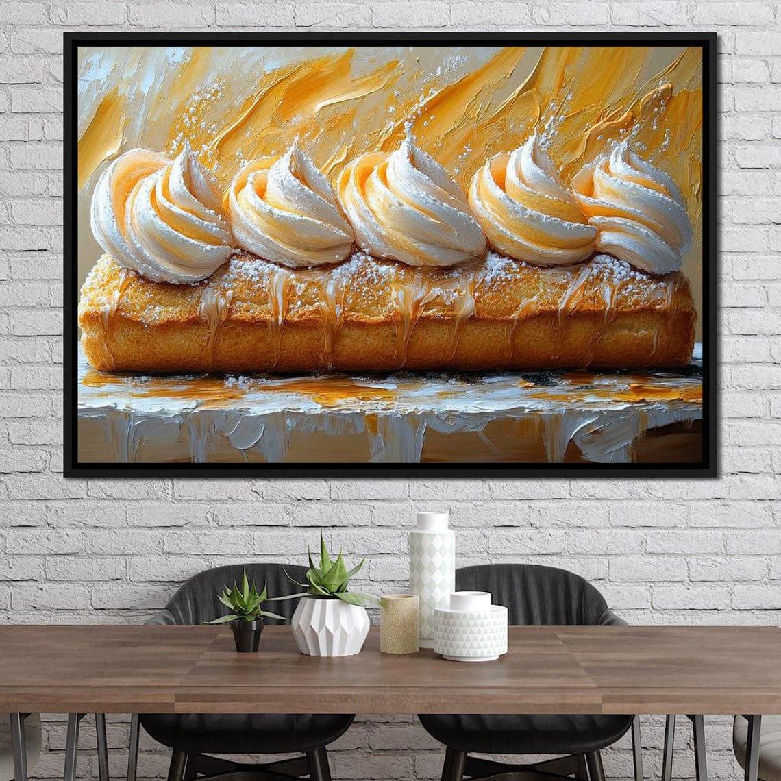 Golden Cream Swirl Pastry Roll Caramel Dessert Kitchen Wall Art