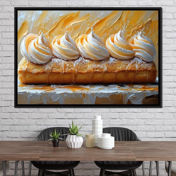 Golden Pastry Delight Brushstroke Dessert Decor Sweet Culinary Art Kitchen Home Decor Cake Lovers Gift By Nichecanvas