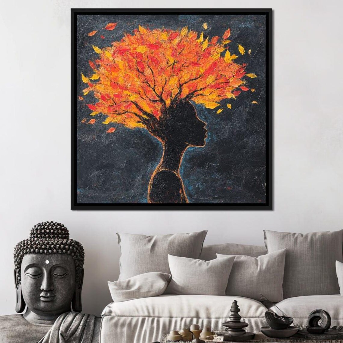 Woman Silhouette Crowned With Fiery Orange Autumn Foliage Hair Poster - Image 3