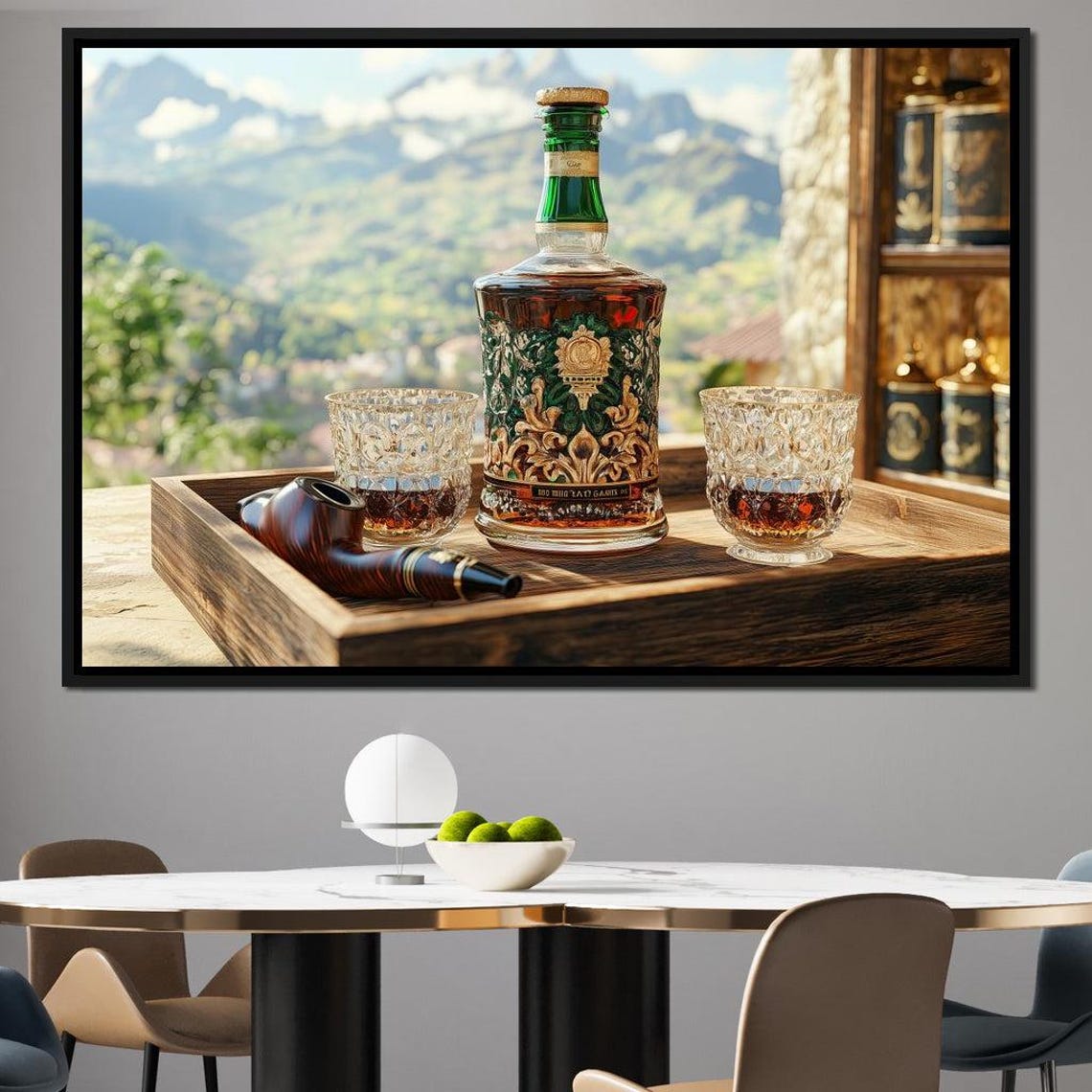 Ornate Liquor Bottle Crystal Glasses Pipe Mountain View Bar Art Poster - Image 4