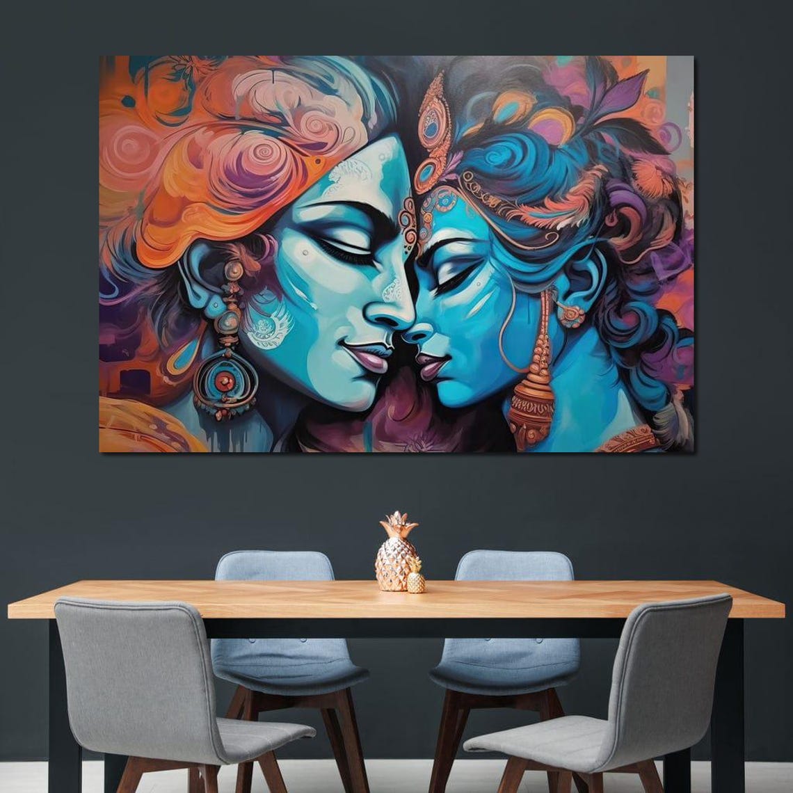 Radha Krishna Divine Lovers Blue Hindu Spiritual Art Couple Poster - Image 2