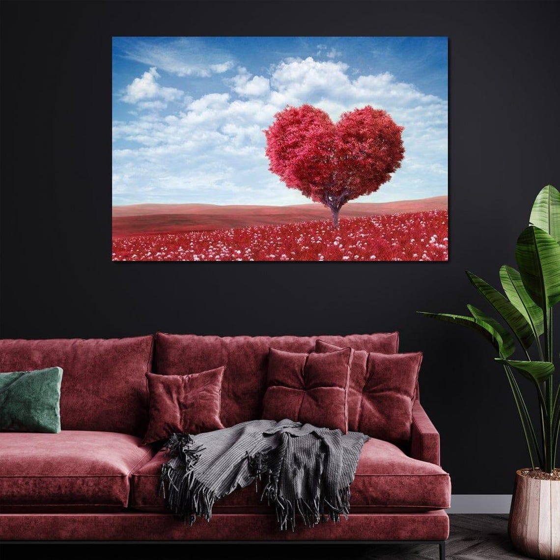 Heart Shaped Red Tree Love Field Flowers Romantic Whimsical Art Poster - Image 3