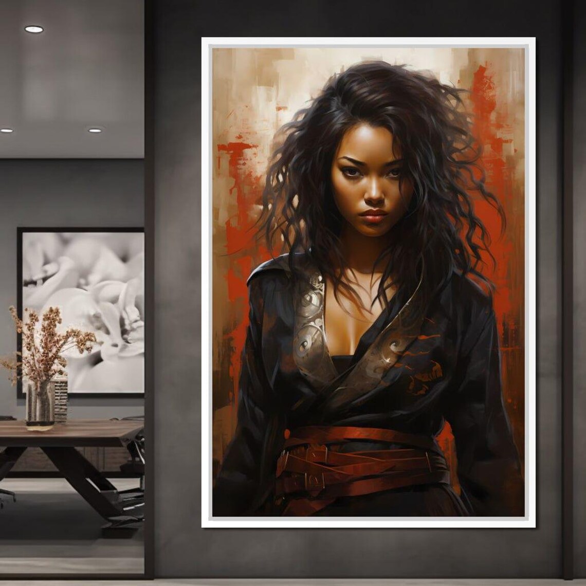 Kimono Woman Warrior Black Robe Red Obi Japanese Portrait Art Print - Image 4