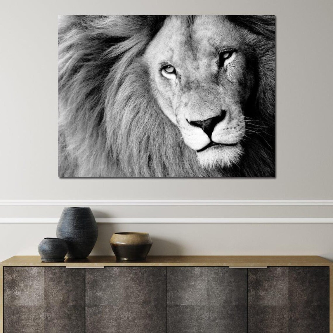 Black And White Lion Portrait Close Up Majestic Mane Wildlife Art Poster - Image 4