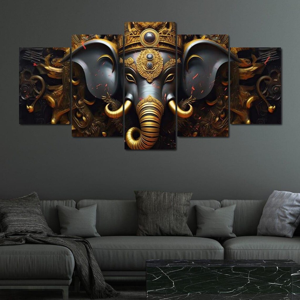 Black And Gold Lord Ganesha Ornate Crown Hindu Deity Spiritual Wall Art Poster