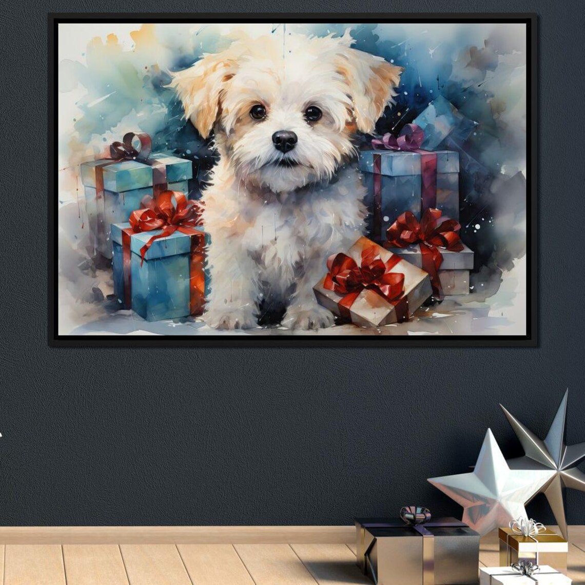 White Fluffy Puppy Christmas Gifts Watercolor Holiday Dog Art Print - Image 4