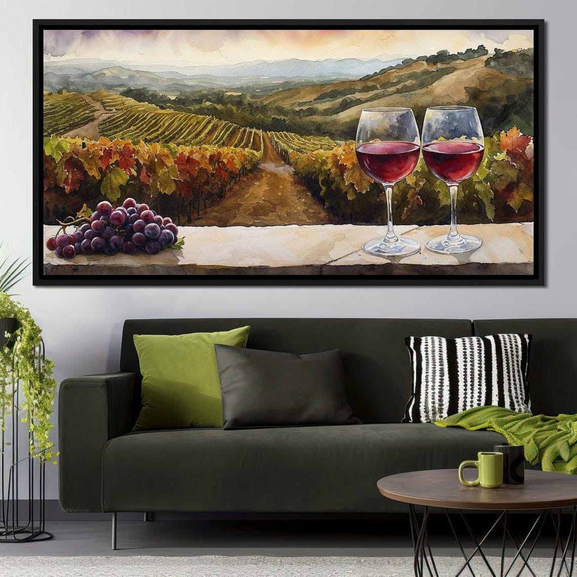 Vineyard Hills Wine Glasses Watercolor Wine Country Landscape Poster - Image 2