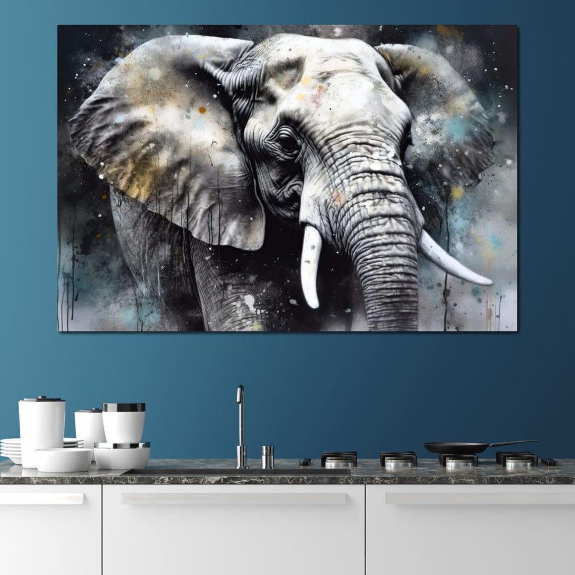 Monochrome Elephant Portrait Dramatic Splash Wildlife Wall Art - Image 2