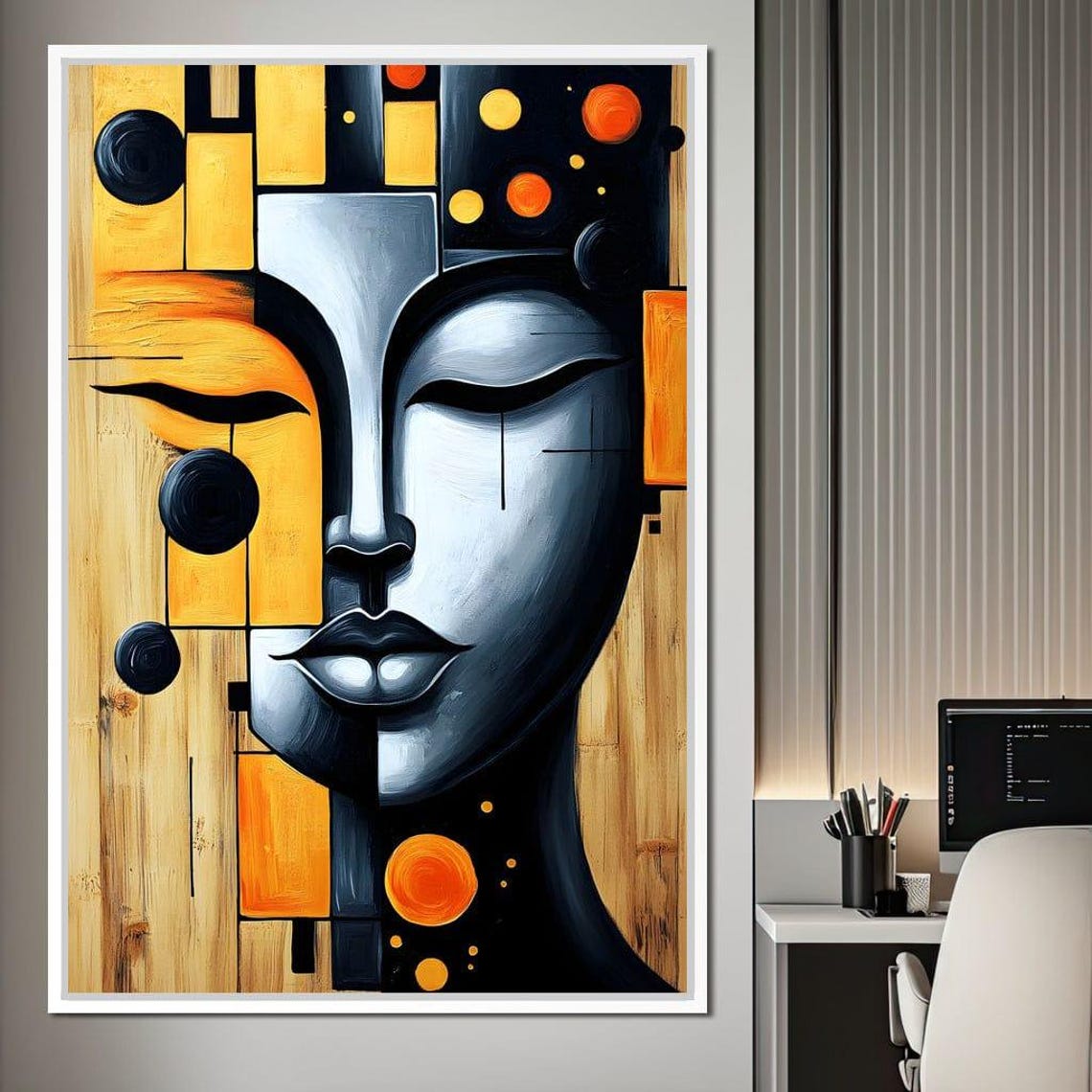 Solar Radiance Reflection Buddha Abstract Art Modern Home Decor Zen Spiritual Painting Black Gold Wall By Nichecanvas - Image 2