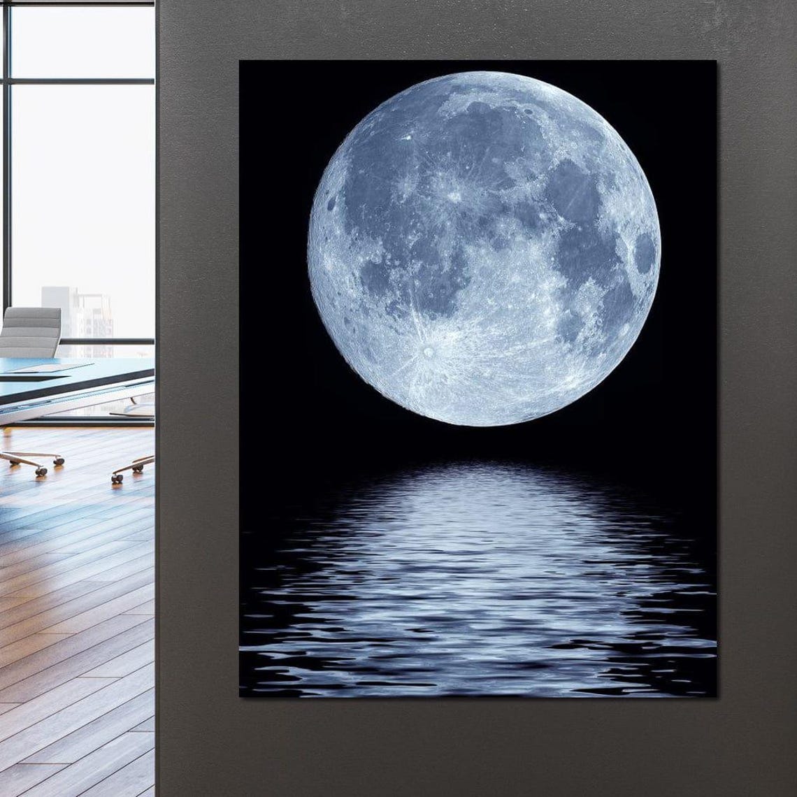 Full Moon Reflection Over Calm Water Night Sky Lunar Serene Art Poster - Image 4