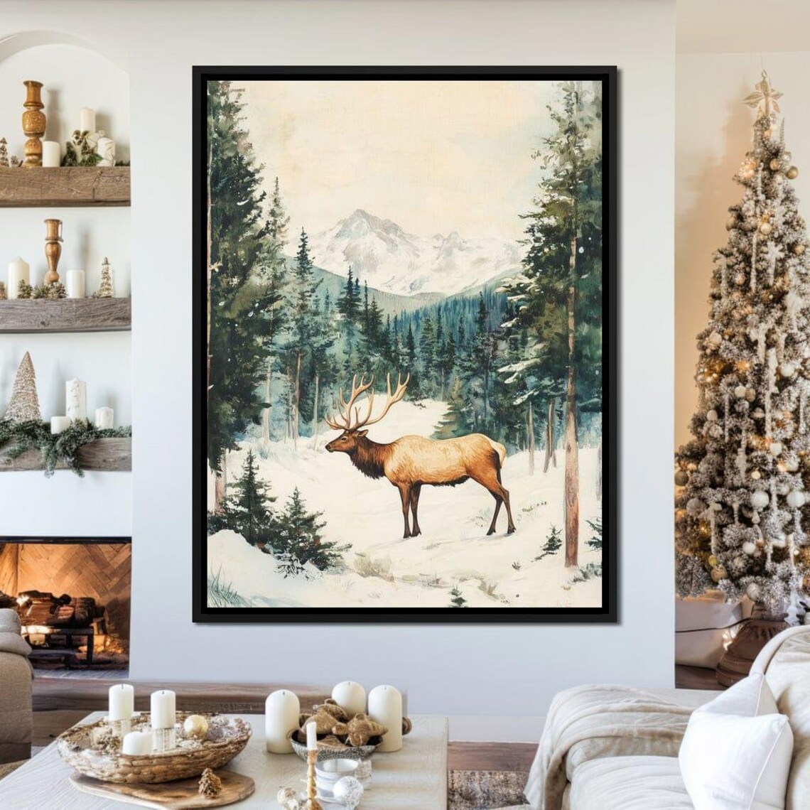 Majestic Elk Standing In Snowy Forest Mountain Winter Nature Poster - Image 4
