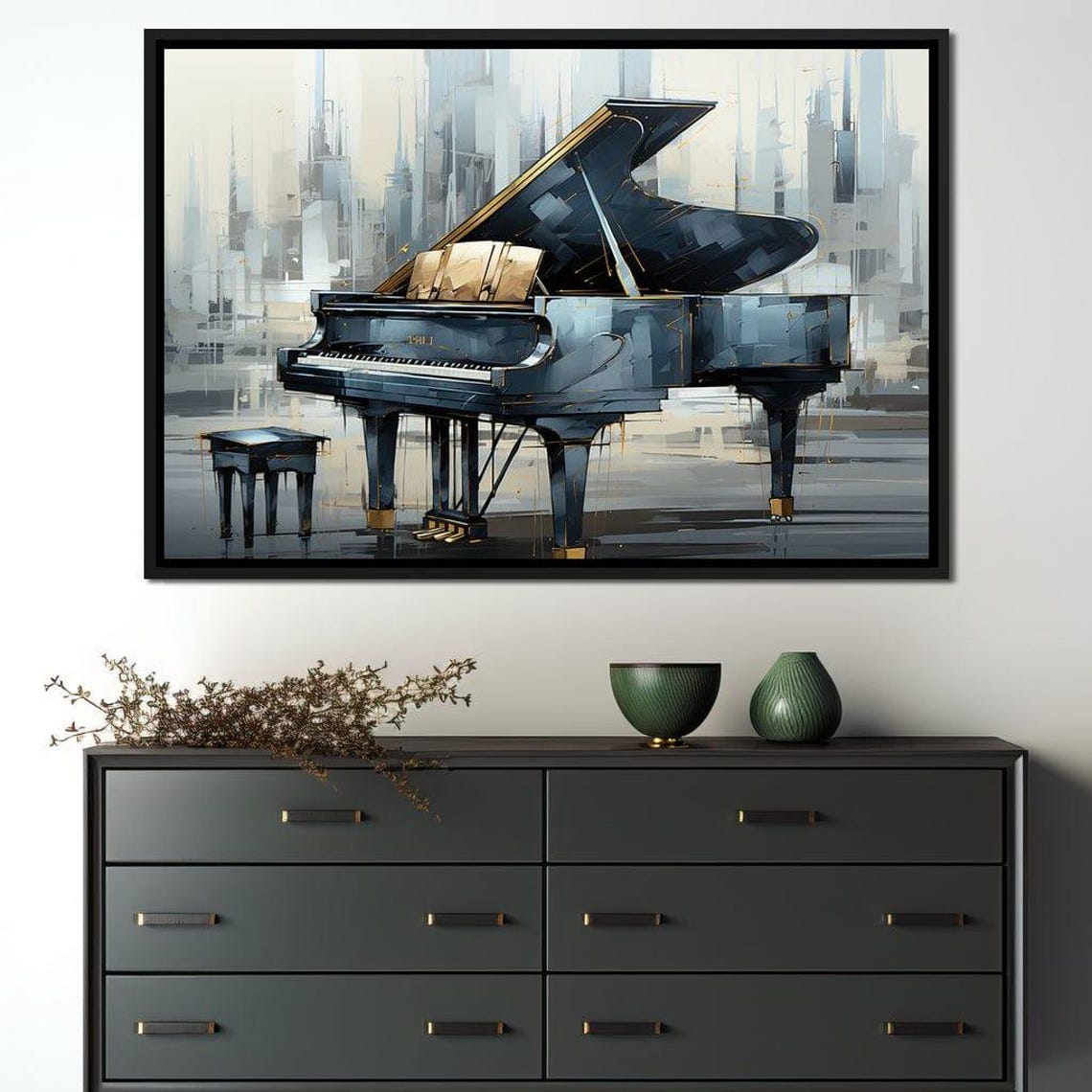 Grand Piano Gray Gold Abstract Watercolor Music Theme Wall Poster - Image 4