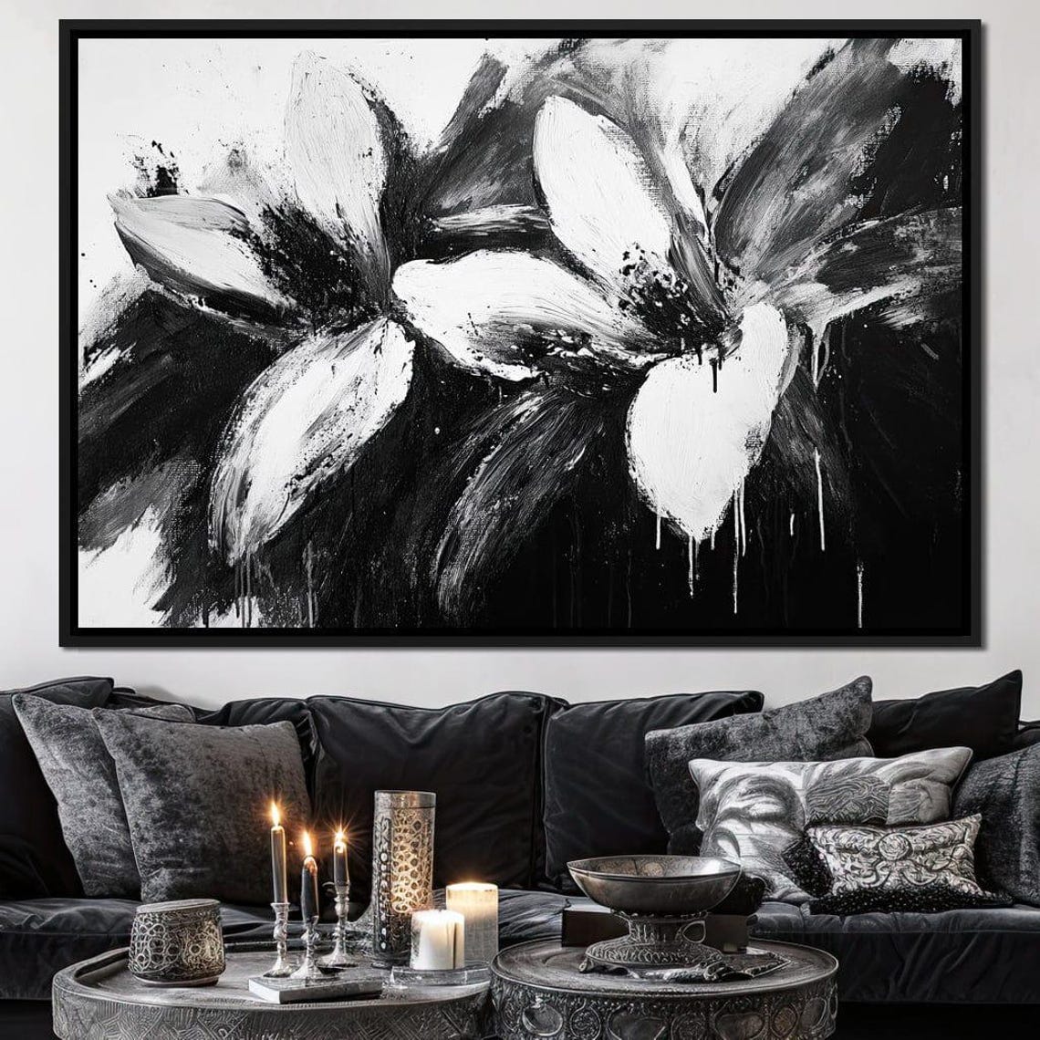 Black White Abstract Flower Dramatic Monochrome Botanical Poster