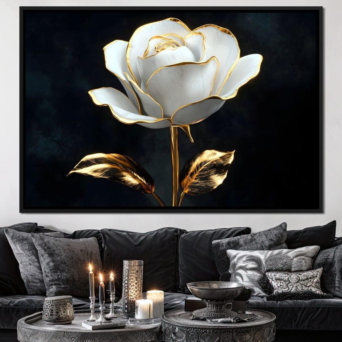 Golden Petals Elegance Home Decor Elegant Wall Art Floral Design Luxury Gold Flower By Nichecanvas